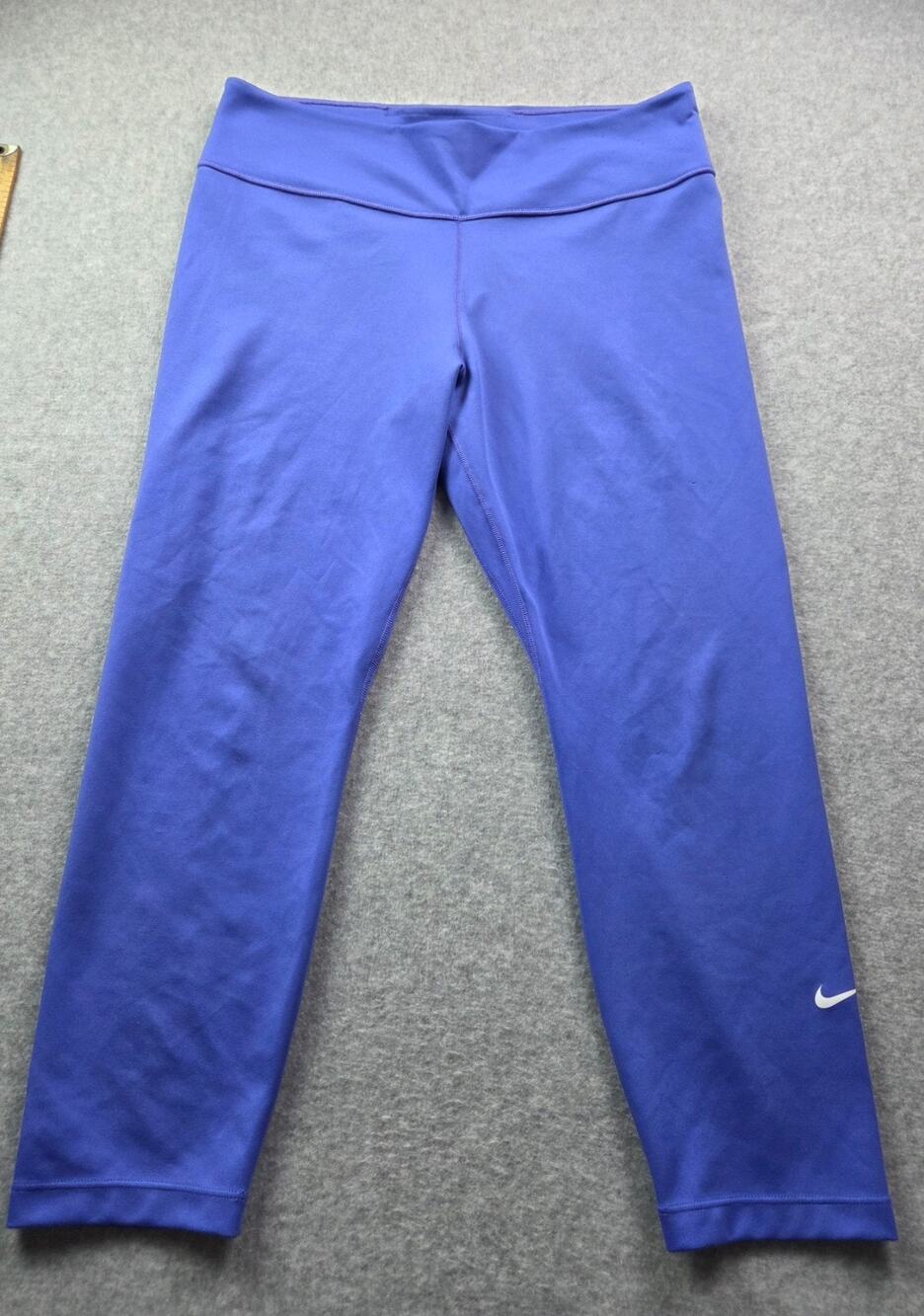 Nike Dri-Fit Cropped Workout Leggings Royal Blue Capri Pants Swoosh Size XL